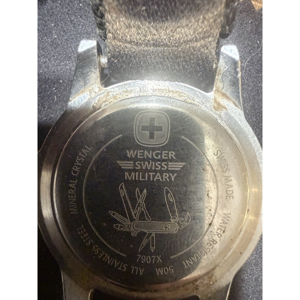 Wenger Swiss Military Watch Women Silver Tone Black Nylon Strap 7907X Works - Picture 2 of 3
